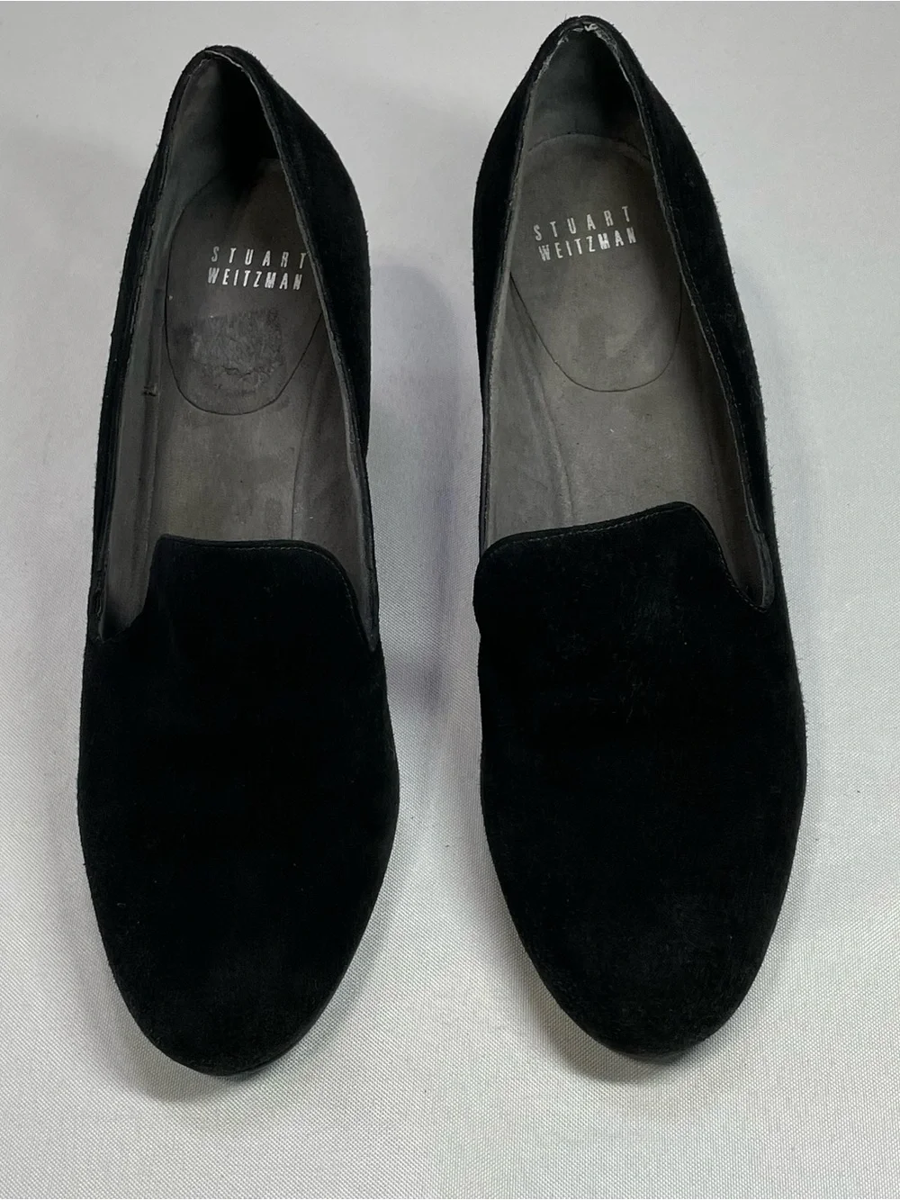 VTG STUART WEITZMAN Black Suede Wedge Loafers Office Siren Whimsigoth Size 9.5 - Picture 3 of 13